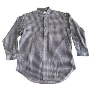 Mens Ralph Lauren Yarmouth Brown Plaid LS Button Down Shirt Size 16 32/33